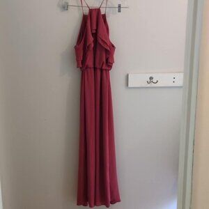 Lush Layered Strappy Maxi Dress Med Chiffon Gown Romantic Classic Halter Ruffle